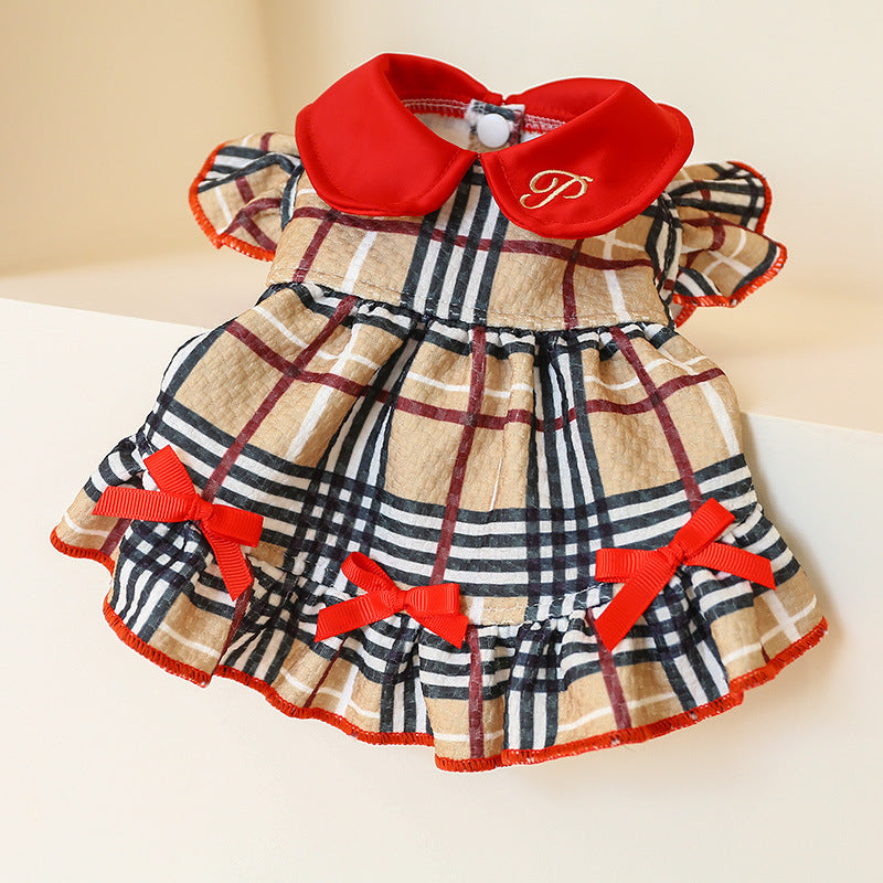 Christmas Beige Plaid Princess Dress for Pets – Festive Holiday Party Wear