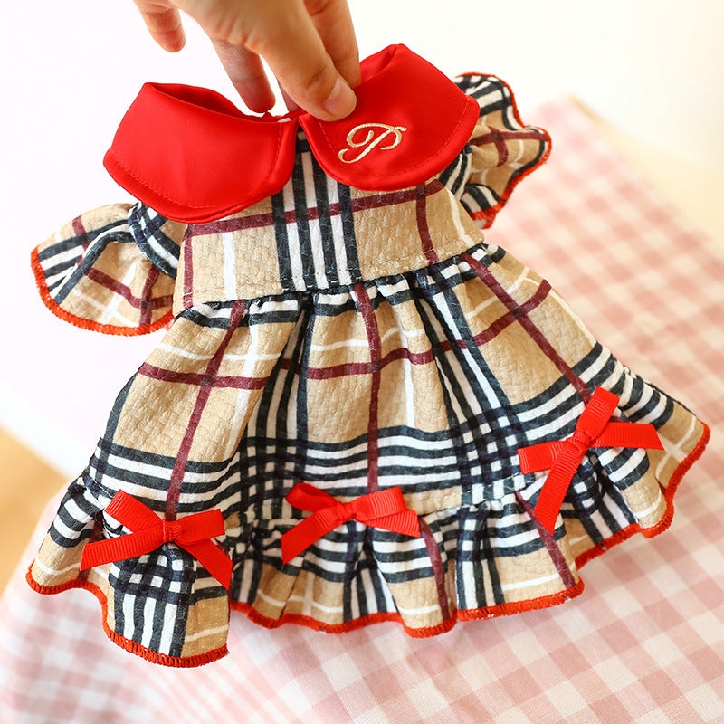 Christmas Beige Plaid Princess Dress for Pets – Festive Holiday Party Wear