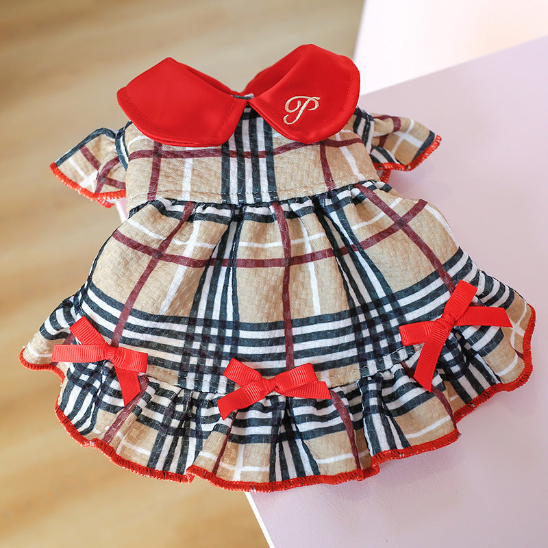 Christmas Beige Plaid Princess Dress for Pets – Festive Holiday Party Wear