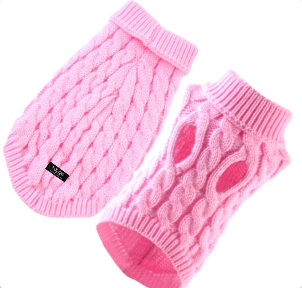 Extra Warm Wool Blend Pink Cable Knit Dog and Cat Sweater – Christmas Holiday Comfort