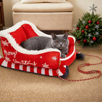 Holiday Christmas Plush Sled Dog & Cat Pet Bed Red