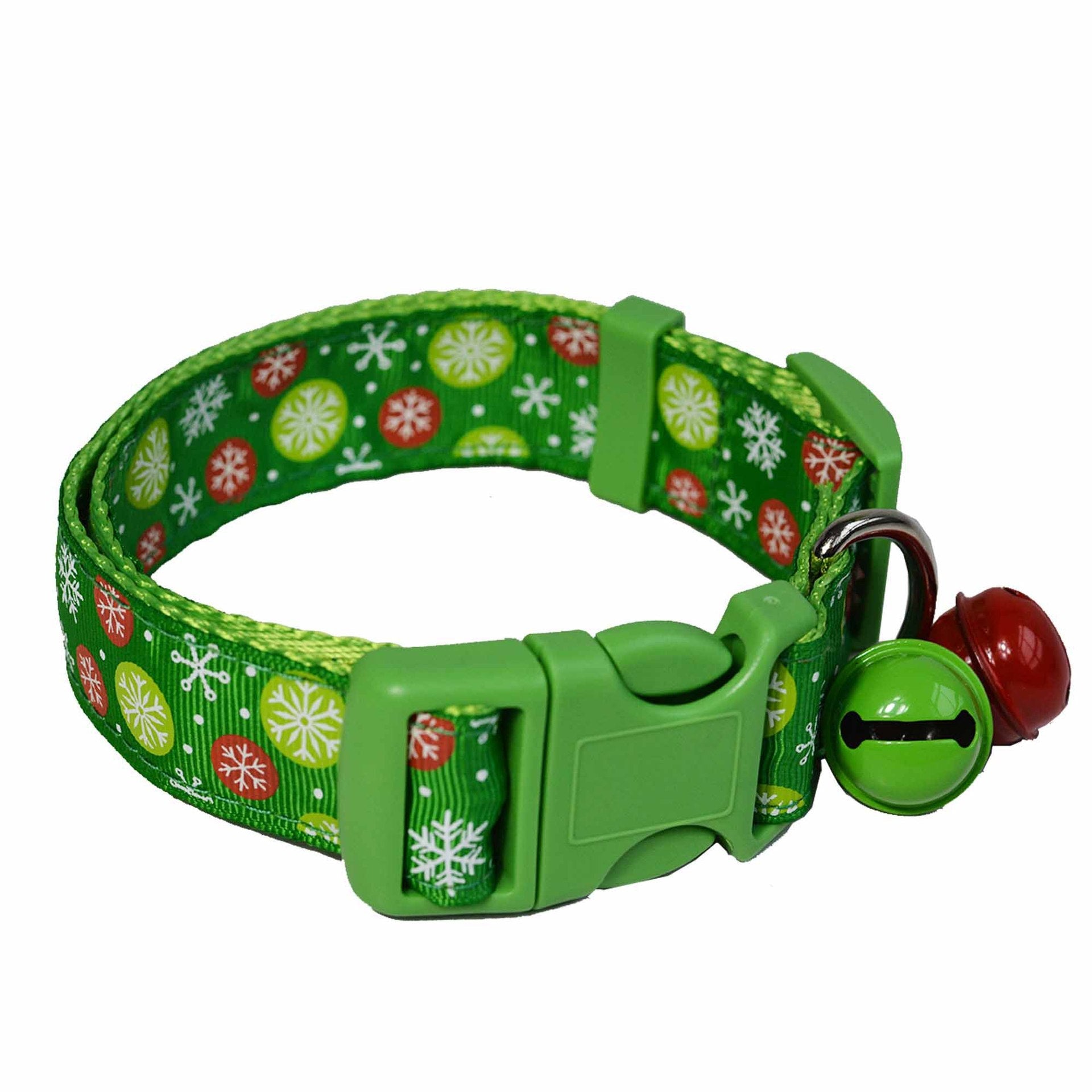 Festive Red and Green Bell Dog Collar for Christmas