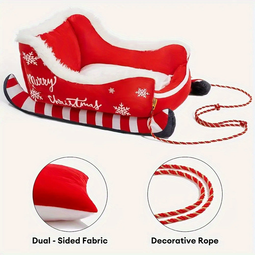 Holiday Christmas Plush Sled Dog & Cat Pet Bed Red