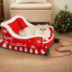 Holiday Christmas Plush Sled Dog & Cat Pet Bed Red