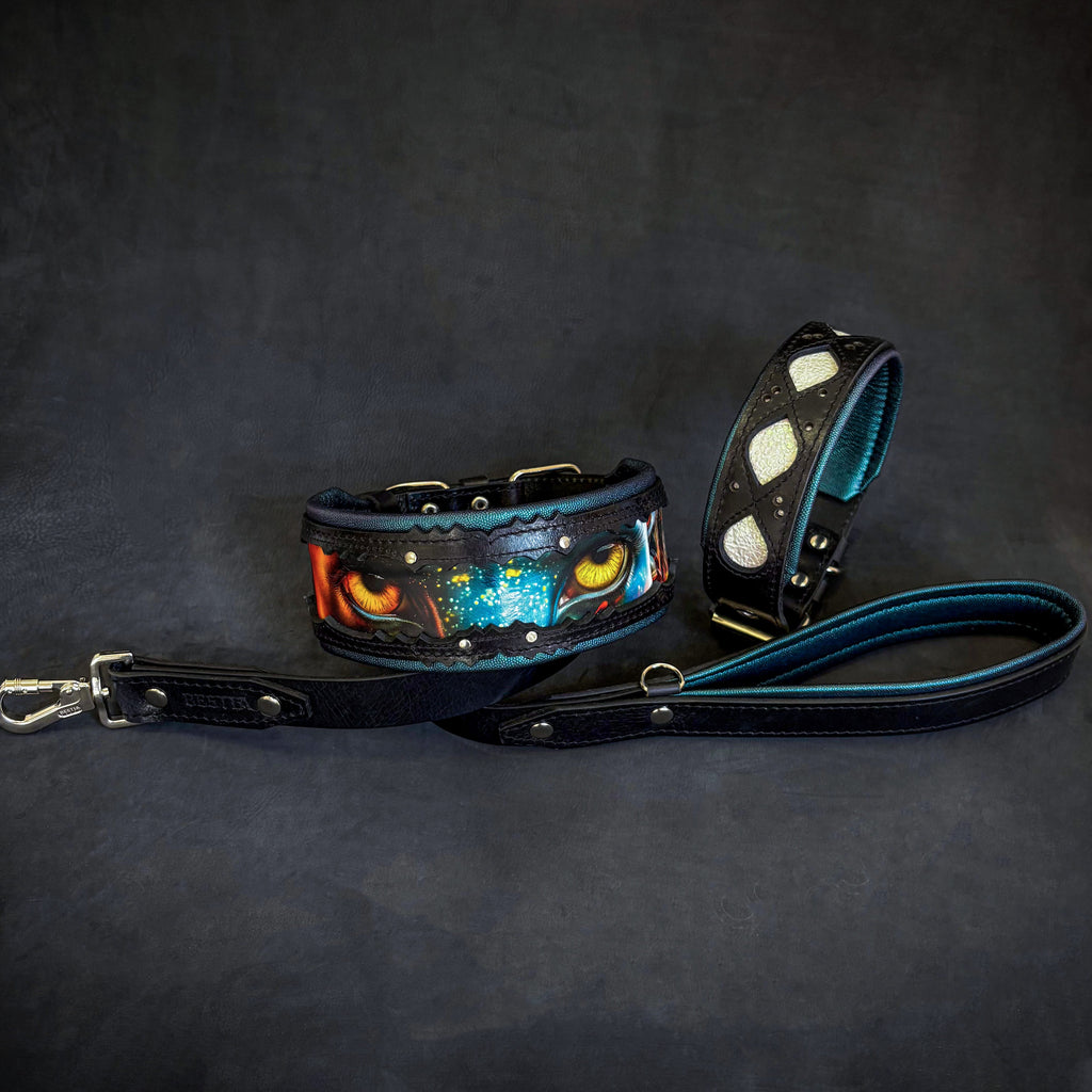 Avatar Dog Collar – Handcrafted Genuine Leather, Turquoise Padding