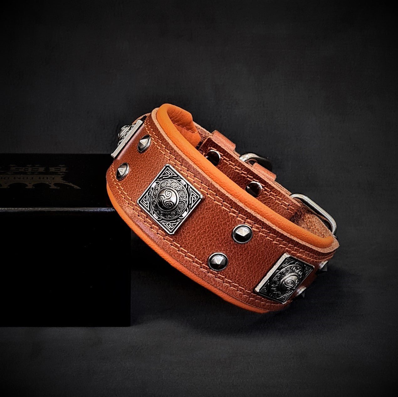 Eros Dog Collar – Brown & Orange Handcrafted Genuine Leather